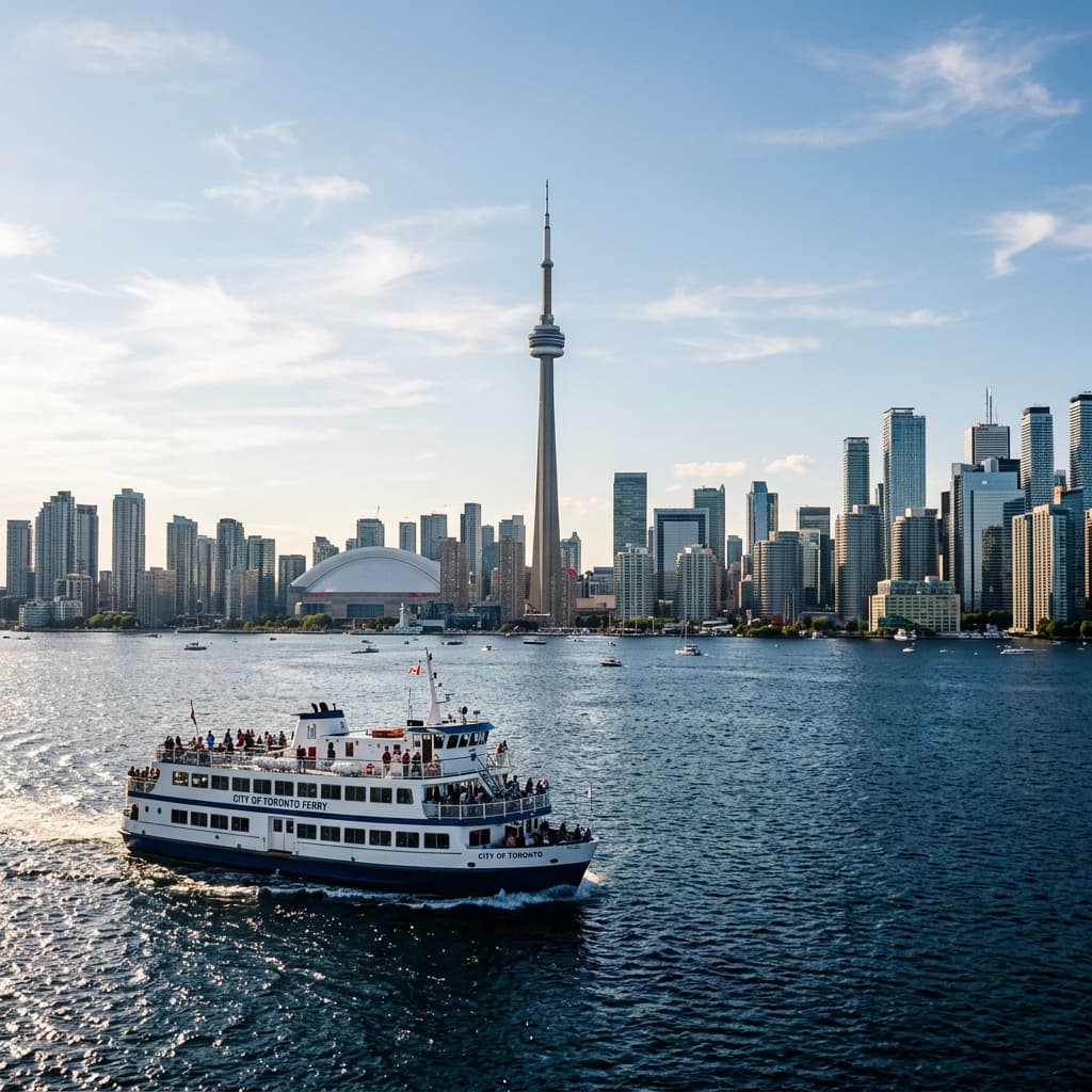 Toronto harbour with Ongiara ferry and skyline